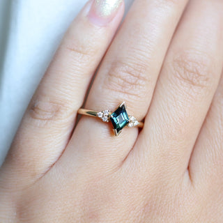 Teal Kite Sapphire Ring on hand