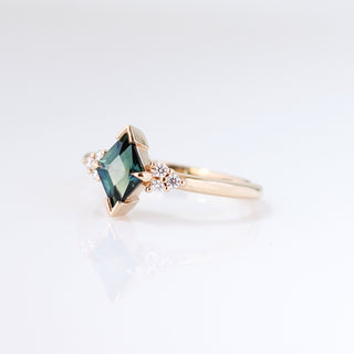 Teal Kite Sapphire Ring quarter side view