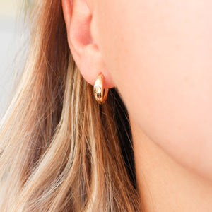 Half Moon Gold Hoop Earings being worn