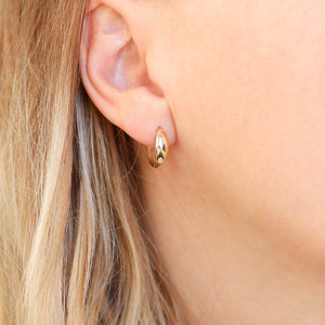 Half Moon Gold Hoop Earings being worn side view
