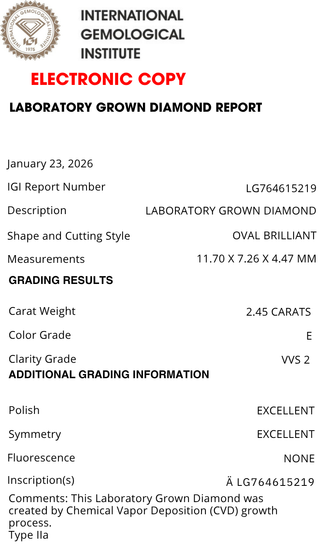 2.45ct Oval Brilliant Cut Lab Diamond