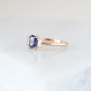 1.12ct Trilogy Emerald Cut Blue Sapphire Ring