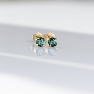 Round Green Sapphire Studs front view