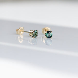 Round Green Sapphire Studs quarter side view