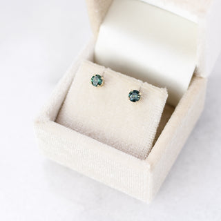 Round Green Sapphire Studs in jewellery box