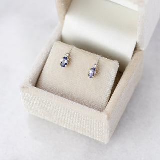 Purple Sapphire Oval Studs in jewellery box