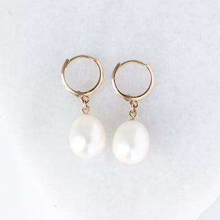 Pearl Drop Hoop Earrings 