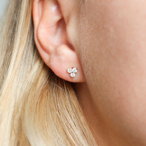 Cluster Diamond Stud Earrings worn on ear