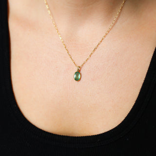 Paper Clip Chain with Green Sapphire charm as a necklace front view