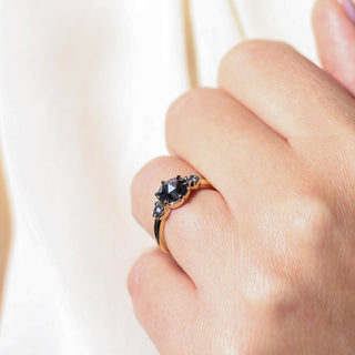 Round rose cut salt and pepper diamond right on hand side view