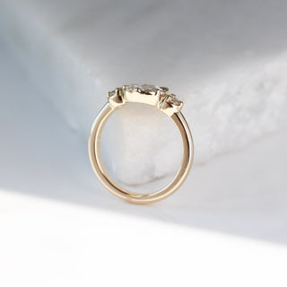 Round rose cut white diamond engagement ring profile view