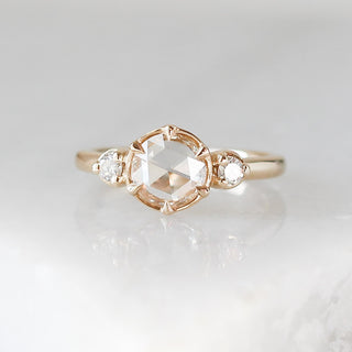 Round rose cut white diamond engagement ring