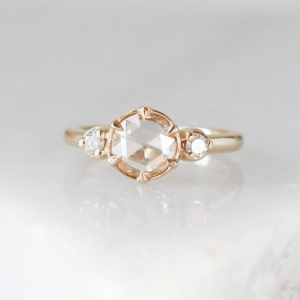 Round rose cut white diamond engagement ring