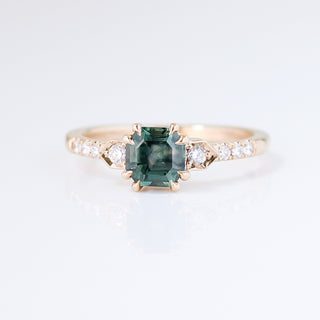 Cut Corner Rectangle Step Cut Green Sapphire Ring