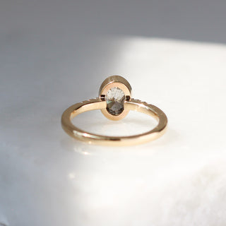 Oval salt and pepper diamond ring setting detail view