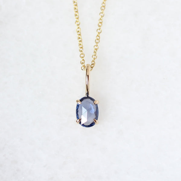 Oval Blue Sapphire Necklace front view