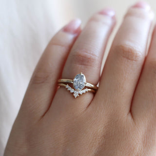 Pear Serina Diamond Band stacked with oval salt and pepper diamond engagement ring, on hand