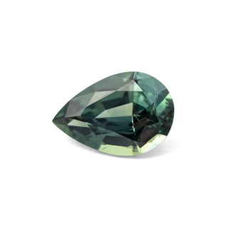 Pear cut teal green sapphire side