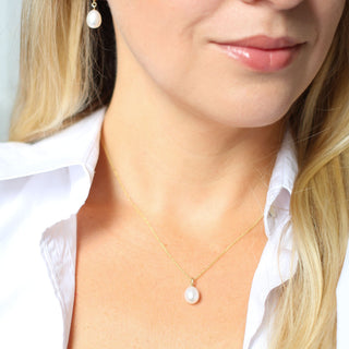 Pearl Drop Charm worn on necklace and earring hoop