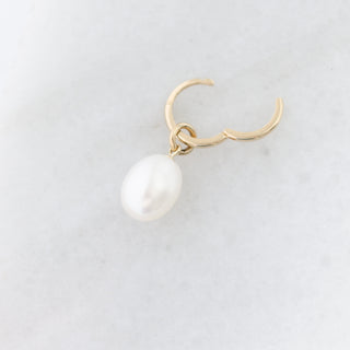 Pearl Drop Charm on an a hoop earring