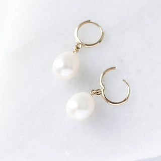 Pearl Drop Hoop Earrings open side view 