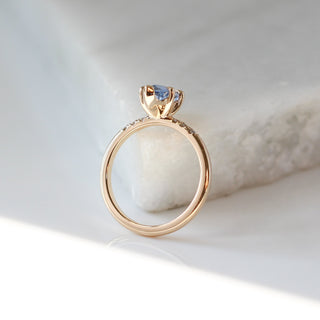 Marquise blue sapphire engagement ring profile view