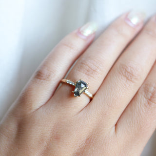 Shield Cut Salt And Pepper Diamond Ring on hand in sunlight