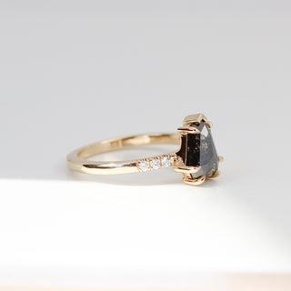 Shield Cut Salt And Pepper Diamond Ring detailed side view