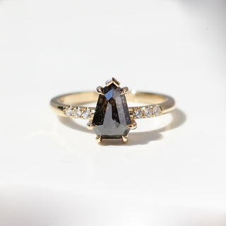 Shield Cut Salt And Pepper Diamond Ring 