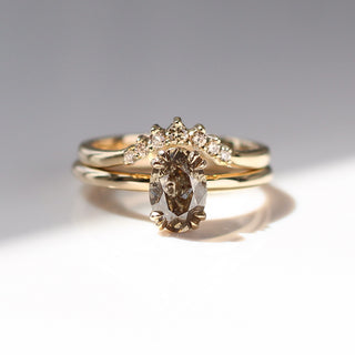 Sahara Champagne Diamond stacking ring with oval champagne solitaire engagement ring, front view