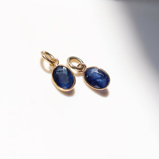 Blue Sapphire Bezel Charms in sunlight with shadows front view 