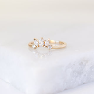 Yellow gold crown contour band with clear diamonds, front view