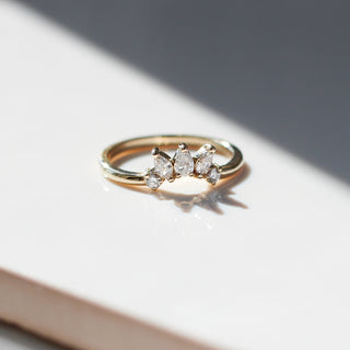 Yellow gold crown contour band with clear diamonds, front view