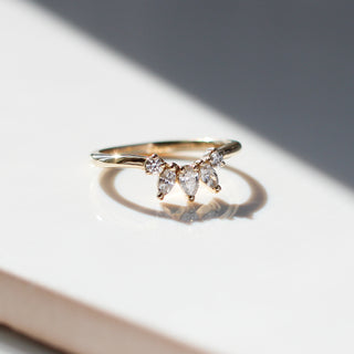 Yellow gold crown contour band with clear diamonds, front view