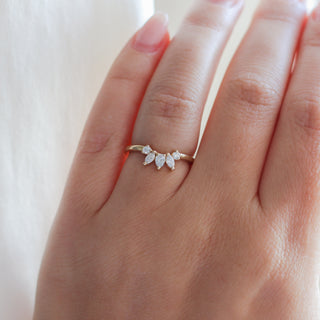 Yellow gold crown contour band with clear diamonds, on hand