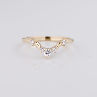 Yellow gold contour band with white diamonds, front view