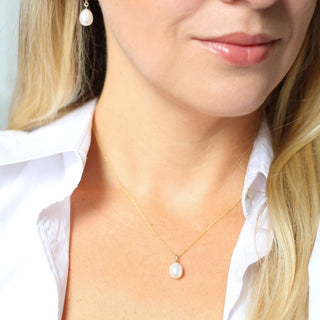 Pearl Drop Charm worn on necklace and earring hoop