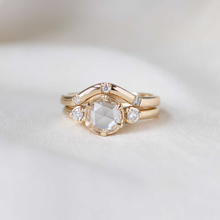 Three diamond contour band wedding set