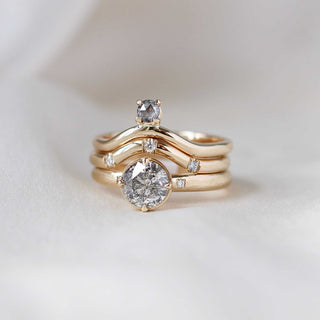 Three diamond contour band in gold ring stack