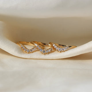 Set of three Sahara style rings on fabric, front view