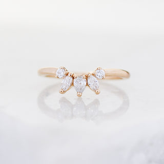 Yellow gold crown contour band with white diamonds, front view
