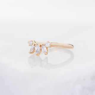 Yellow gold crown contour band with white diamonds, quarter view