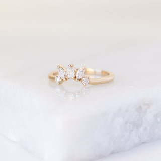 Yellow gold crown contour band with white diamonds, front view