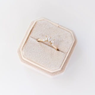 Yellow gold crown contour band with white diamonds, in ring box