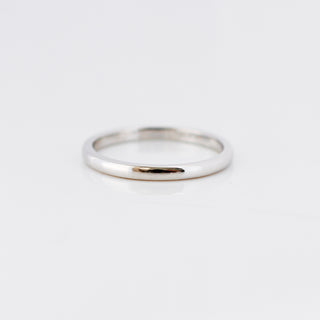White gold 2mm band on white background, front view