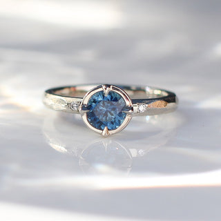 Round Montana Sapphire Diamond Ring in White Gold