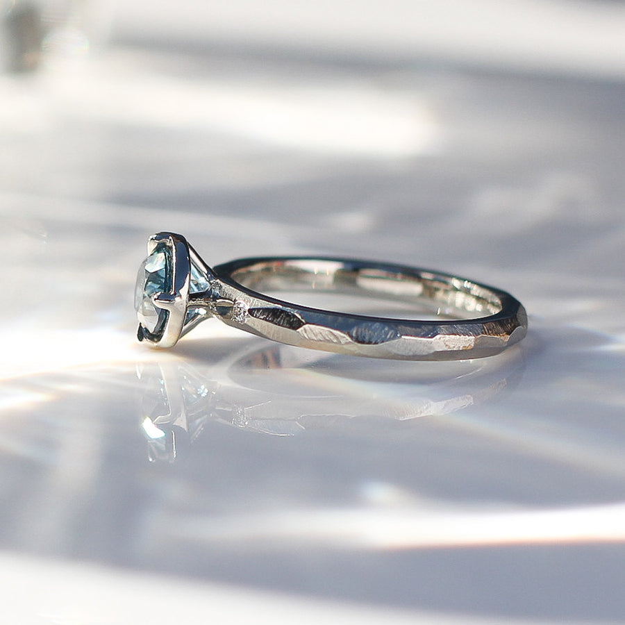 Round Montana Sapphire Diamond Ring in White Gold