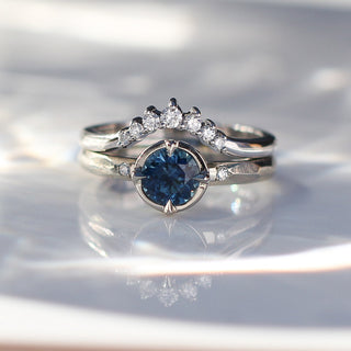 Round Montana Sapphire Diamond Ring And Wedding Band