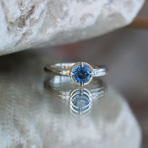 Round Montana Sapphire Ring in Natural Light