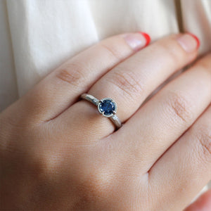 Round Montana Sapphire Diamond Ring On Hand